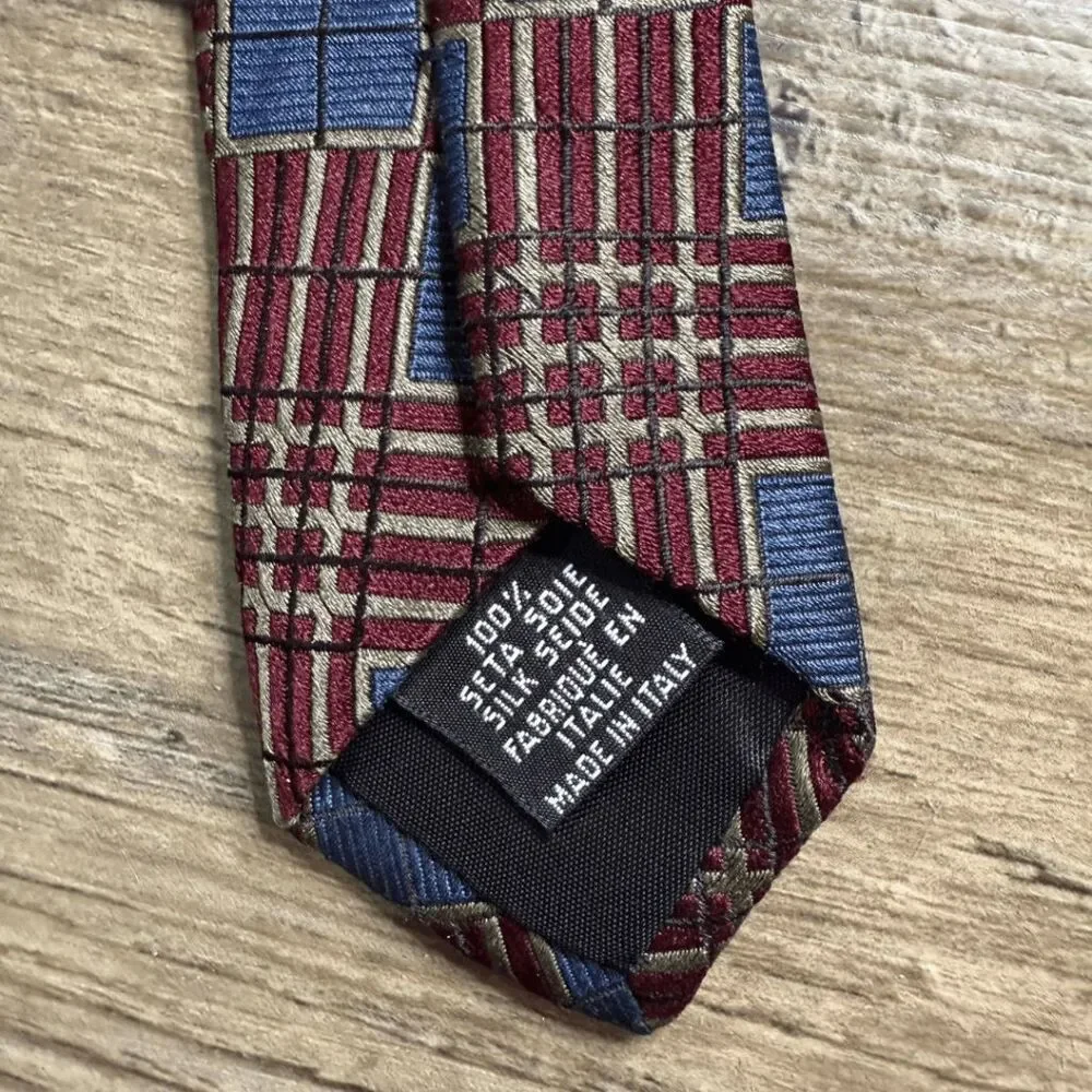 Boss Hugo Boss‎ Men's Silk Geometric Textured Made In Italy Neck Tie Blue Maroon